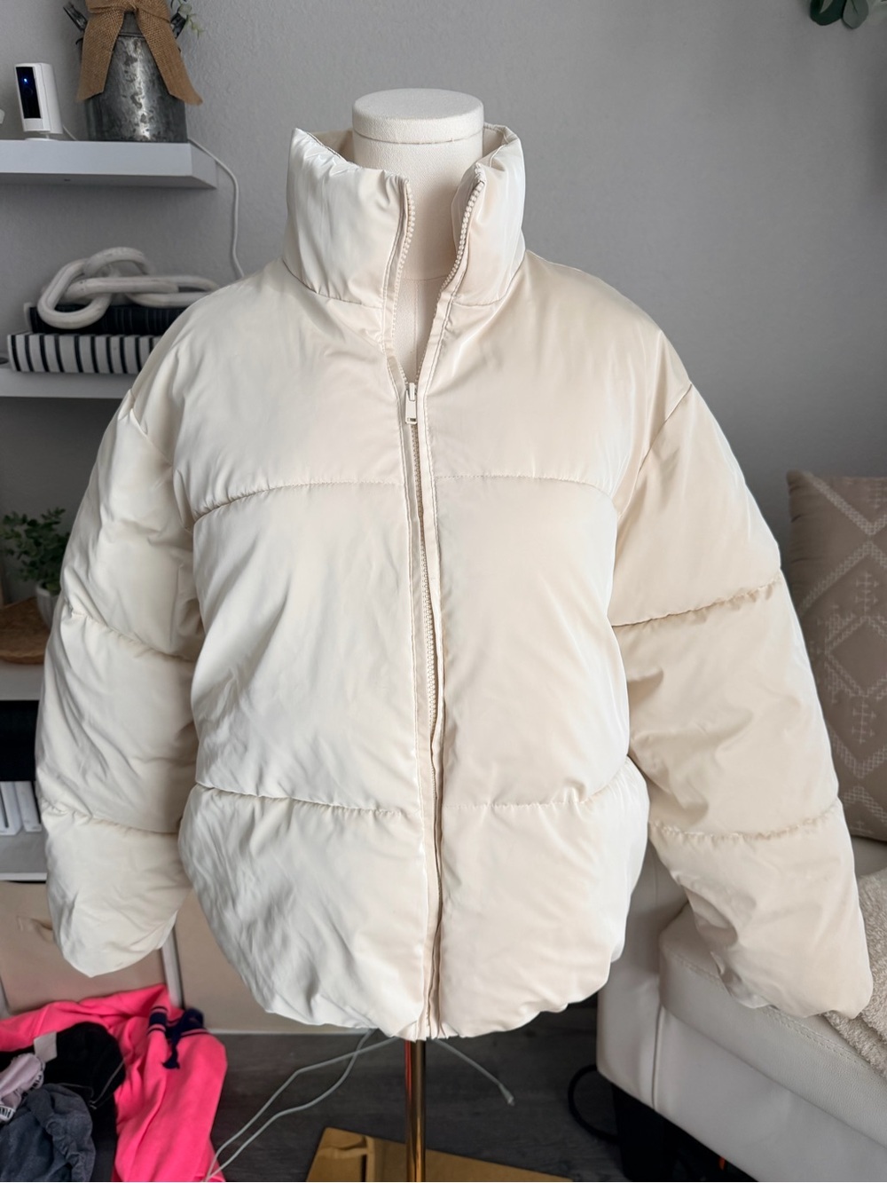 a new day Cream Puffer Jacket with High Collar
